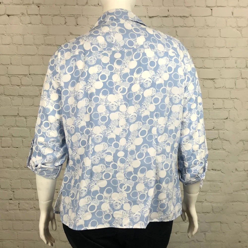 NY Collection Blue & White Button Down Top Plus 1X - Picture 3 of 6